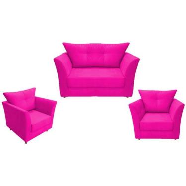 Imagem de Kit Namoradeira + 2 Poltronas Decorativa Isis Couro Rosa Pink Pés Made