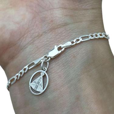 Imagem de Pulseira Masculina 3x1 3mm Pingente N S Aparecida Prata 925 - Hakuna J
