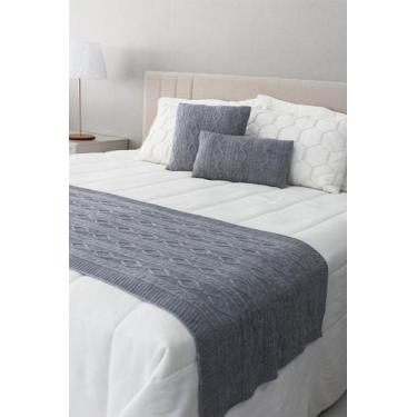 Imagem de Peseira Tricô Geométrica HomeBliss, Cinza mescla, King 260x65cms