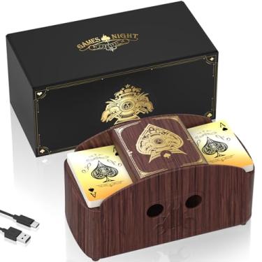Imagem de Ni-SHEN Fully Automatic Card Shuffler 1-2 Deck,USB/Battery Operated Electric Shuffler, Lower Noise Playing Card Shuffle for UNO,Poker, Phase 10,Skip-Bo,Blackjack（Red-Wood Grain）