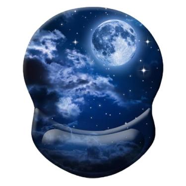 Imagem de Mouse pad ergonômico com suporte de pulso, almofada de descanso de pulso confortável para alívio da dor com base de poliuretano antiderrapante para jogos, casa, escritório e viagens (lua nebulosa)