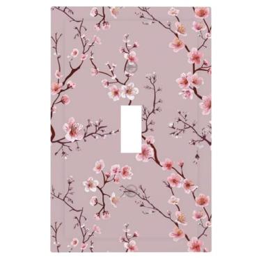 Imagem de Buyidec Cherry Blossoms Pink 1 Gang Single Toggle Outlet Light Switch Wall Plate Decorativa Face Elétrica Receptáculo Placa de Cobertura com Parafusos
