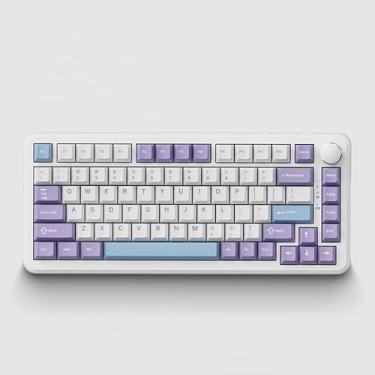 Imagem de Odpaltoy Teclado mecânico Ajazz AK820 MAX para jogos com botão, teclado para jogos com gatilho rápido com fio, teclado RGB PBT de 81 teclas, trocável a quente com junta (roxo havaiano · com fio)
