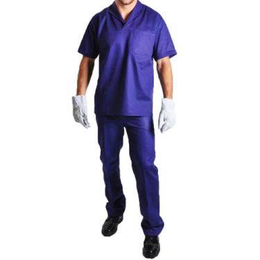 Imagem de Conjunto Calça e Camisa Brim Manga Curta - EQUIVALE, P, Azul royal