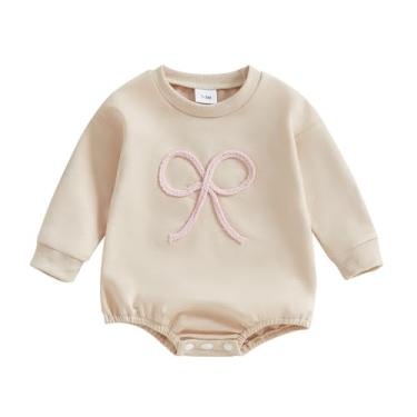 Imagem de KtwHarnu Macacão de Manga Comprida para Bebês Recém-Nascidos, Roupinha de Outono com Laço, Tamanho Grande, Manga Comprida, Bb-Damasco, 6-12 Meses
