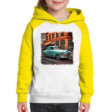 Imagem de Moletom Infantil Carro retrô na cidade - Foca na Moda, Branco, Amarelo