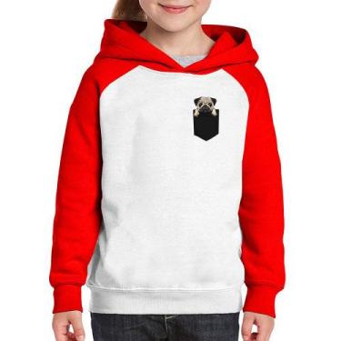 Imagem de Moletom Infantil PUG de Bolso - Foca na Moda, Branco, Vermelho, 12