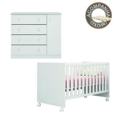 Imagem de Quarto de Bebê Cômoda Sapateira Helena e Berço 1344 com Rodízios e Col