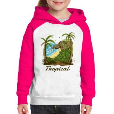 Imagem de Moletom Infantil Tropical Beach - Foca na Moda, Branco, Rosa, 8