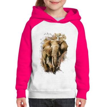Imagem de Moletom Infantil Elefante Watercolor - Foca na Moda, Branco, Rosa, 10
