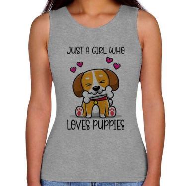 Imagem de Regata Feminina Just A Girl Who Loves Puppies - Foca na Moda, Cinza, M