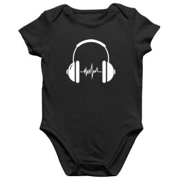 Imagem de Body Bebê Algodão Headphone Batimentos - Foca na Moda, Preto, P