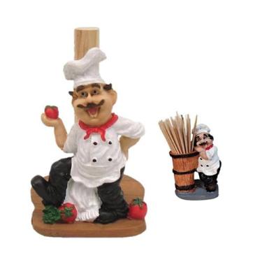 Imagem de Porta Papel Toalha E Paliteiro De Mesa Cozinheiro Debruçado - Decore C