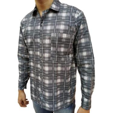 Imagem de Camisa xadrez manga longa masculina barata ref: cx10 - R.S MODAS, Azul