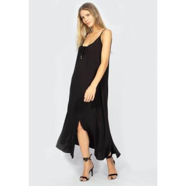 Imagem de Vestido Longo Caçuá Viscose Amazonia Vital Alça Fina Preto