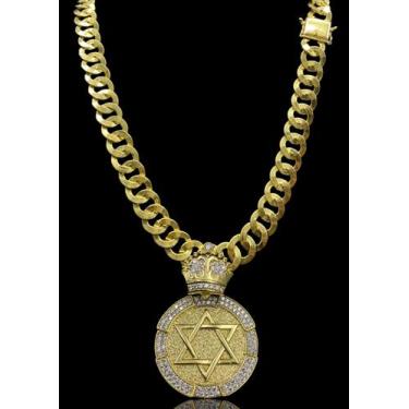 Imagem de Corrente Pitbull Laminado 10mm Moeda antiga + Pingente Estrela De Davi