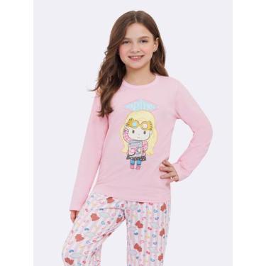 Imagem de Pijama Manga Longa Infantil Luna - Veggi, Rosa, 4, Meninas