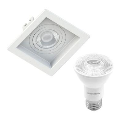 Imagem de Kit 8 Spot Embutir Par20 Quadrado Recuado Branco + Lâmpada Led 4,8w 40