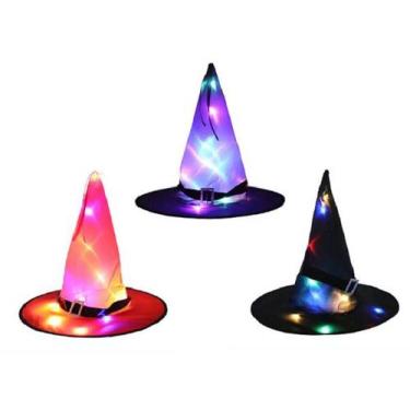 Imagem de Chapéu De Bruxa Com Luz Led Fantasia Adereço Halloween - CM Presentes 