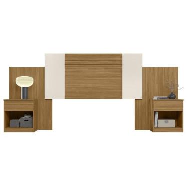 Imagem de Cabeceira Casal Extensível e Mesas Cany Flex M07 Off/Cinza/Freijó - Mp