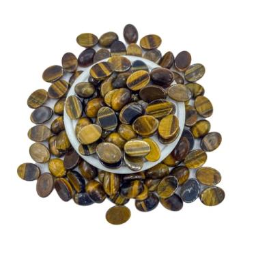 Imagem de Cabochões Oval 10x14 mm, Pedra Natural, Conjunto de 10 Peças (Olho de Tigre)