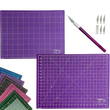 Imagem de Base Placa de Corte A2 60x45cm Patchwork Artesanato Costura Dupla Face Multiuso Auto Regenerativa Estilete Bisturi (Roxa)