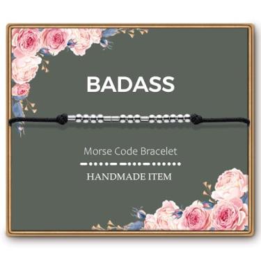 Imagem de ASELFAD Pulseiras com código Morse para mulheres, presentes engraçados de aniversário, presentes de amizade para melhor amiga, 16-28cm adjustable, Aço inoxidável