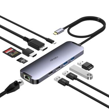 Imagem de Hub USB C HDMI 4K60Hz, estação de acoplamento USB C para DisplayPort, estação de acoplamento USB-C Thunderbolt 3 Hub para laptop monitor duplo com Ethernet, PD, USB3.0, leitor de cartão SD/TF