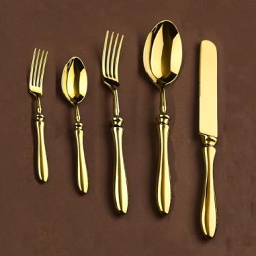 Imagem de Conjunto de talheres de luxo de 50 peças para 10, conjunto de talheres de aço inoxidável 18/10 de grau alimentício, talheres exclusivos, espelhos, colheres, garfos, facas, utensílios de mesa para