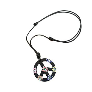 Imagem de Colar ajustável feito à mão com pingente hippie, símbolo da paz, corrente de corda vintage, trama de resina