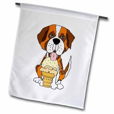 Imagem de 3dRose fl_260870_1 Bandeira de jardim divertida e fofa de São Bernardo comendo sorvete de cachorro comendo sorvete, 30,5 x 45,7 cm
