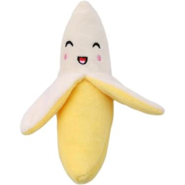 Imagem de LNYMZD 15 x 6 cm rosto sorridente banana pet brinquedos de pelúcia filhote treinamento interativo mastigação brinquedo de cachorro rangido para cães, gatos, filhotes, suprimentos para animais de