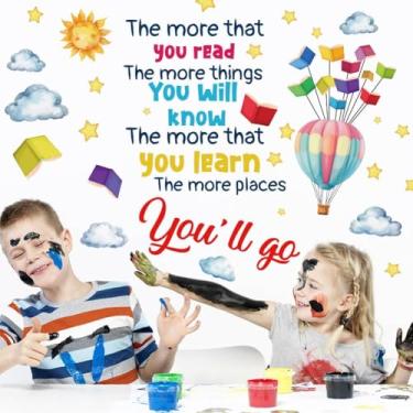 Imagem de SUPERDANT Adesivos de parede de livro de leitura, citações educativas, decalques de parede quanto mais você lê, mais coisas você saberá, adesivos de arte de parede para berçário, sala de estudo, sala