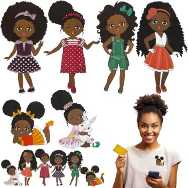 Imagem de 7 peças de adesivos de transferência de calor laváveis para meninas negras, adesivos de transferência de calor, mistos, ferro em ferro em transferência de calor para camisetas "faça você mesmo", casaco, jeans, mochilas (estilo clássico)