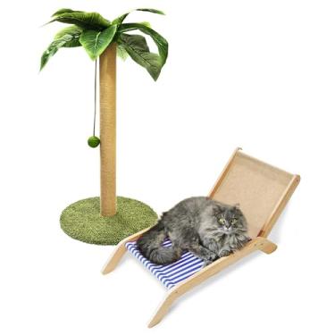 Imagem de PETKARAY Poste arranhador para gatos com cadeira de praia, palmeira de 91 cm de altura, arranhador grande de sisal para gatos em ambientes internos