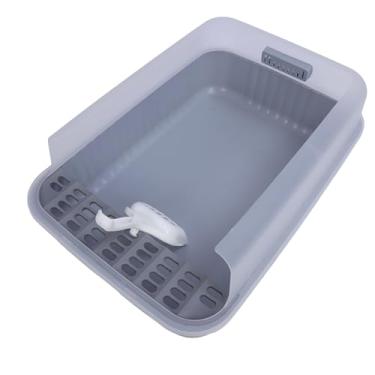 Imagem de Caixa de Areia para Gatos, Caixa de Areia Grande Com pá, Bandeja de Areia Com Topo Aberto, Caixa de Areia para Gatos Semi-fechada, Anti-vazamento (Cinza Claro)