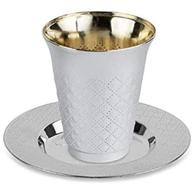 Imagem de Nicole Fantini Decor Diamond Wine Kiddush/Kiddish Cup and Saucers Silver 142 g: 5 conjunto/pacote para Páscoa e todos os feriados judaicos