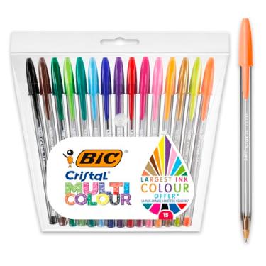 Imagem de Bic Canetas esferográficas multicoloridas cristal com ponta larga (1,6 mm) para escrita colorida em cores sortidas, pacote com 15