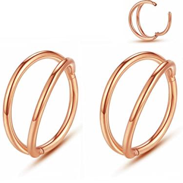Imagem de YROGCU 2pcs Nose Ring Lip Septum Earring-Clicker: Triple Ring Open Stacked Rose Gold Color Ring 16G 12mm 316L Stainless Steel Sleeper Earring Helix Rook Conch Cartilage Daith Tragus Earrings Nose Piercing Jewelry
