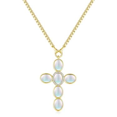 Imagem de NUZON Colar com pingente de cruz banhado a ouro 14K para mulheres, turquesa, olho de tigre, ametista, obsidiana, pedra da lua, crucifixo de quartzo rosa, proteção da fé, joia de presente, corrente