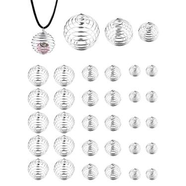 Imagem de JIALEEY Spiral Bead Cages Pendants, 30 PCs 3 Sizes Silver Plated Stone Holder Necklace Cage Pendants Findings for Jewellery Making and Crafting