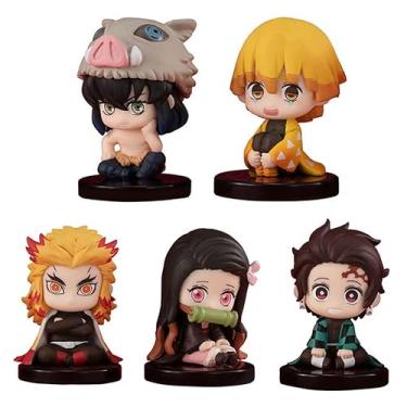 Imagem de Kit 5 Miniaturas Estátuas Anime Action Figure Tanjiro, Nezuko, Inosuke e Rengoku