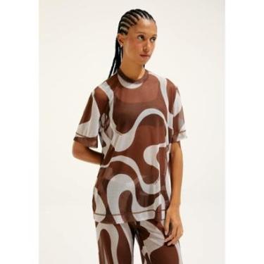 Imagem de Blusa Hering + Cosmo Manga Curta Estampada Em Tule Feminina-Feminino