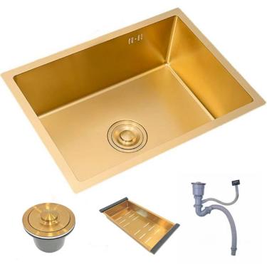 Imagem de Cuba Cozinha Gourmet 50x40 Nano Aço Inox 304 Escovado Dourada Brinovar