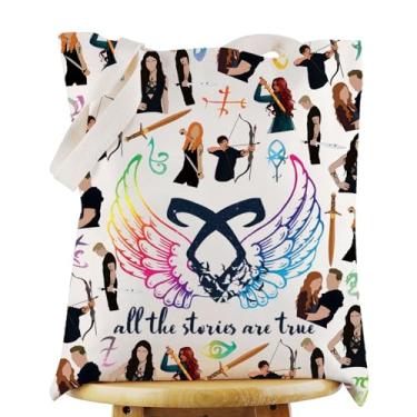 Imagem de G2TUP Sacola Shadow Bookish Clary & Jace Fans Gift All The Stories Are True Bolsa de ombro Clary Angelic Rune Merch, All the Stories Tg