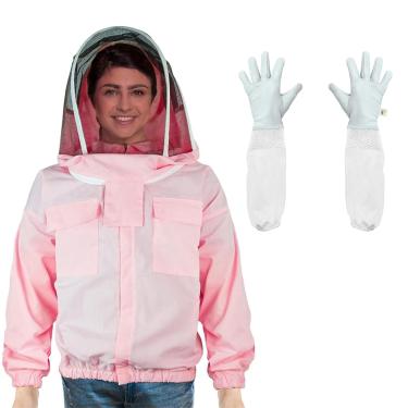 Imagem de Jaqueta Luwint Ventilada para apicultura – Jaqueta moderna de polialgodão apicultor terno com capuz para véu de esgrima para homens e mulheres (rosa)