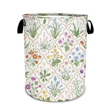 Imagem de Cesta de lavanderia dobrável com flores em aquarela, cesto de roupa suja, organizador de brinquedos para banheiro/lavanderia/quarto (49,8 x 39,9 cm)