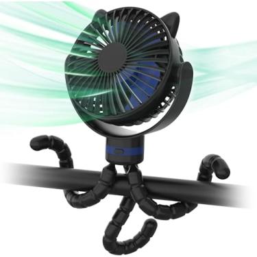 Imagem de ITSHINY Ventilador de carrinho portátil recarregável - Ventilador de bebê com clipe de 4000 mAh operado por bateria com 4 velocidades, removível e rotativo de 720° Ventilador de resfriamento de tripé