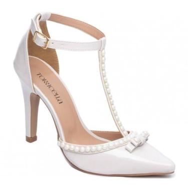 Imagem de Sandália Scarpin Sapato Feminino Torricella Salto Médio Luxo Off White
