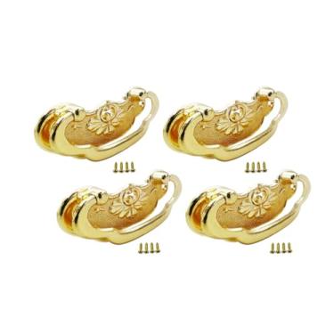 Imagem de QCAA Puxador de gaveta vintage para móveis, caixa de madeira, molde de zinco, comprimento 6 cm x 7 cm de altura, latão, pacote com 4, feito em Taiwan